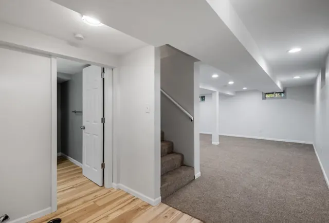 Finished basement with carpet and wood-look flooring, Twin Cities